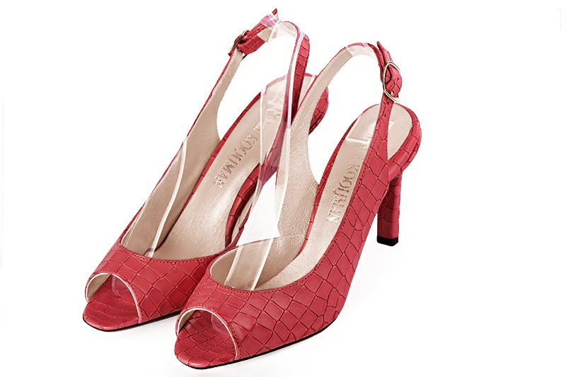 Cardinal red women's slingback sandals. Square toe. High slim heel. Front view - Florence KOOIJMAN